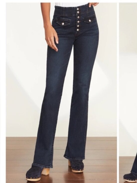 Veronica Beard Denim - Veronica Beard Beverly Skinny Flare High Rise Jeans in Dark Ink 25